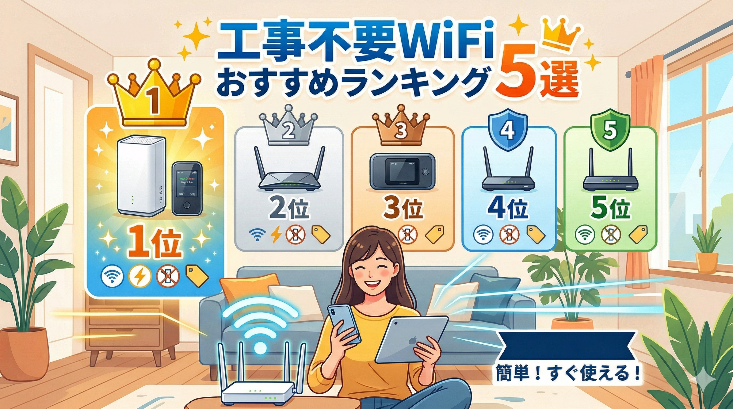 工事不要WiFiおすすめランキング5選|一人暮らしで安く使うならBIGLOBE WiMAX +5Gが最適