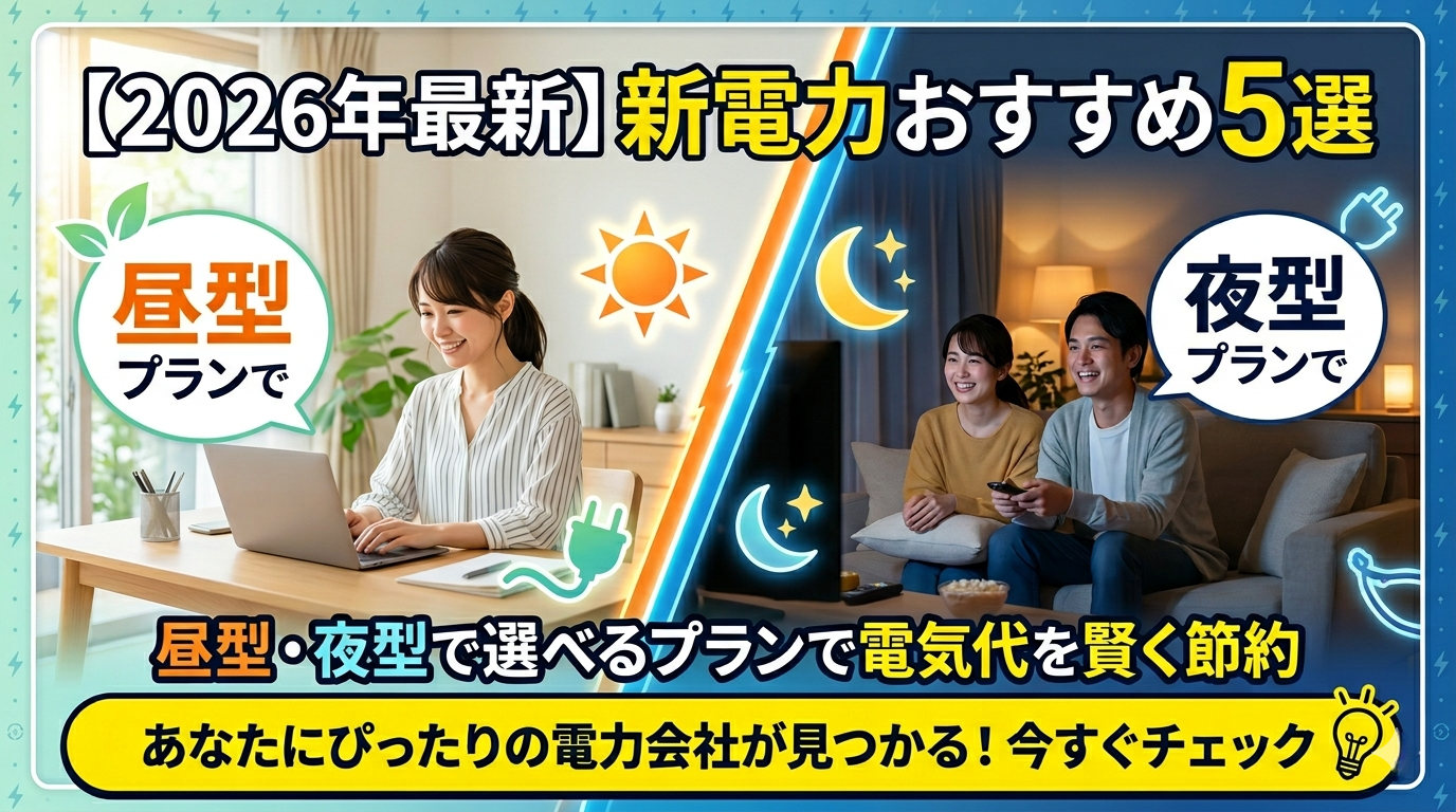 【2026年最新】新電力おすすめ5選｜昼型・夜型で選べるプランで電気代を賢く節約